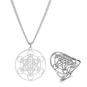 BIRWUMI Bague breloque + collier, Bague réglable en acier inoxydable motif archange métatron, pour garçons filles hommes dames, argent (ZHANG  ZHAOHAI store, neuf)