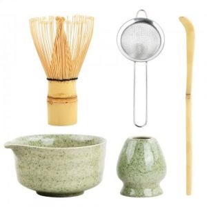5 in 1 Ensemble de Th&eacute; Matcha Japonais avec Fouet &agrave; Matcha en Bambou, Porte-fouet, Bol &agrave; Matcha, Cuill&egrave;re &agrave; Matcha Service &agrave; Th&eacute; Matcha C&eacute;ramique Matcha Kit pour C&eacute;r&eacute;monie Matcha (Vert fonc&eacute;) (Laukra special SIA, neuf)