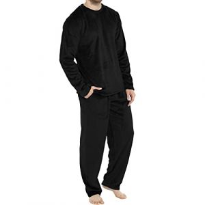 Cexiakong Pyjama doubl&eacute; en polaire pour homme - Long - Chaud - Hiver - 2 pi&egrave;ces - Manches longues - En tissu &eacute;ponge - Avec poches - Active, Noir , 3XL (HUANGYUZHU-AMZSHOP, neuf)