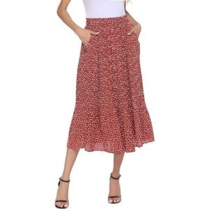 Parabler Jupes Femme Taille Haute Rétro Maxijupe Élégante Polka Dot Jupe Longue Plage avec Sac Rouge-1 S (Zeagoo direct, neuf)