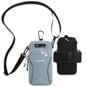 BAGZY Pochette Telephone Portable 7,0 Pouces avec Bandoulière, Brassard Telephone Sport Applicable à Course à Pied, Yoga, Jogging Accessoires pour iPhone 15 Pro/14 Pro Max (Bleu Clair) (BAGZY, neuf)