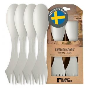 Light My Fire Couvert Camping - Set Couverts Voyage 4 Sporks - Couverts Camping 3 en 1 - Cuillère Fourchette Couteau Camping - Couvert Plastique Reutilisable 100% sans BPA (4-pack Cream) (Light My Fire Store, neuf)