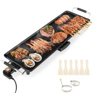 SOARS Plancha Électrique XXL 1800W, Barbecue Électrique avec Thermostat Intégré, Revêtement Antiadhésif, 4 Températures Réglables, pour 6-8 Personnes (Surface Plate 68,7 X 22 CM) (Magichome24, neuf)