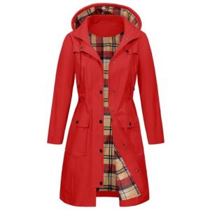 Tuopuda Parka Imperméable Femme Longue Coupe Vent avec Capuche Veste de Pluie Printemps Automne Manteau mi Saison Vêtements d'Extérieur Zippé pour Camping Randonnée Pêche Sport, Rouge, S (GHF-Direct, neuf)