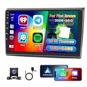 Roinvou 2+64G Autoradio Android pour Fiat Bravo 2008-2013 avec CarPlay sans Fil Android Auto, 9 Pouces &Eacute;cran 2 DIN Radio MirrorLink Wi-FI GPS Bluetooth EQ FM/RDS SWC Cam&eacute;ra de Recul (wenheyou, neuf)