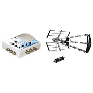 HDME Kit Antenne d'ext&eacute;rieure/int&eacute;rieure, 4G / 5G Trinappe - 40dB + Amplificateur TV TNT Int&eacute;rieur - 6 Sorties, Filtre 4G / 5G (DCT FR, neuf)