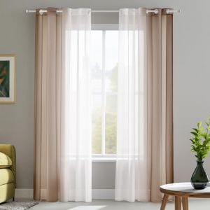 Deconovo Lot de 2 Rideaux Voilages, Décoration Rideau à Oeillets, Dégradé de Couleur pour Chambre Enfant Fille Salon Maison Fenêtre Balcon, Brun, 140×260 CM (Deconovo-Home, neuf)