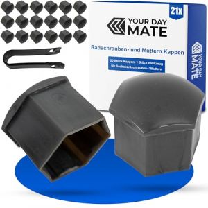 Cache-écrous de roues 19 mm, 20 x cache-boulons de pneus avec outil de démontage, Universel pour toutes marques de voiture, Cache-vis jante en plastique, Ø 1,9 cm, Cache écrou de roue avec tête de vis (Your Day Mate, neuf)
