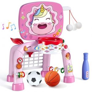 HYES 3 en 1 Enfants Panier de Basket avec Football Baseball, Basketball Stands avec Football Gate, Mini Panier Basket Activit&eacute;s d'apprentissage Jouets Cadeau pour B&eacute;b&eacute; Gar&ccedil;on Fille Int&eacute;rieur Ext&eacute;rieur (Huiyetoys, neuf)
