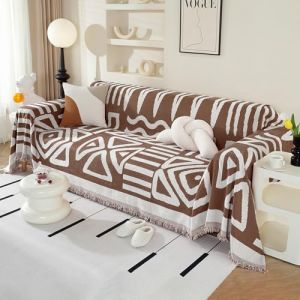 Royhom Housse de Canap&eacute; d'angle, Housse Canap&eacute; 3 Places, Marron Couvre Canape Chenille, Protege Canape Angle avec Glands D&eacute;coratifs, Anti-Rides, Boho Marron, 180x340 cm (Royhom Europe, neuf)