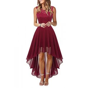 Onsoyours Robe de Cocktail Femme Longue Robes Soir&eacute;e en Dentelle Mousseline de Soie Robes Chic El&eacute;gant sans Manches Sexy Robe Asym&eacute;trique B Vin Rouge 3XL (Lonwell Fashion, neuf)