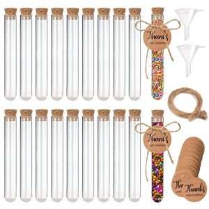 GZGXKJ 42 Pièces Tube à Essai Plastique avec Bouchon en Liège Transparent Laboratoire Tube Stockage avec 50 Étiquettes 2 Entonnoirs 20m Corde Chanvre pour Bonbons Epice Plante Echantillon, 15 * 100mm (GZGXKJ, neuf)