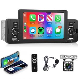 Autoradio 1 Din avec Apple Carplay Android Auto Bluetooth Mains Libres 5 Pouces Écran Tactile Autoradio avec Android/iOS Mirror Link Bluetooth FM/USB/AUX/TF Caméra de Recul Microphone Télécommande (Rimoody Direct, neuf)