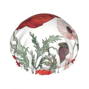 Bonnet de douche double couche avec motif de fleurs de coquelicot, réutilisable (QICHENBO, neuf)