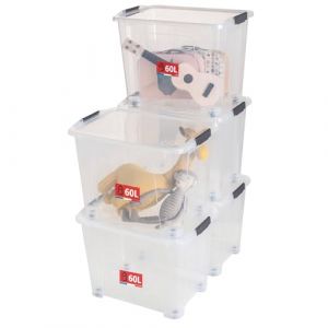 SUNDIS View Box, boîtes de rangement plastique avec couvercle, lot de 5, 60l, superposables et empilables, multi-usages, idéales pour ranger les jouets, vêtements et documents (Sundis Shop, neuf)