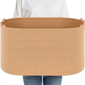 Otauoaea 65L Paniere Linge, Paniere a Linge en Corde de Coton,Panier de Rangement Sale Osier,Panier Rangement Bebe pour Jouets avec poign&eacute;es, Corbeille a Linge(Jute) (Versatile official, neuf)