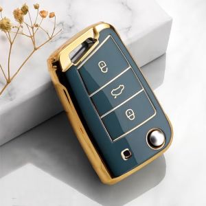 Juttzzei Protection Couvre clé VW, pour Coque de clé en Silicone VW Golf 7 Ateca Arona MK6 MK7 Polo Tiguan Touran Toledo Skoda Seat Leon Ibiza Octavia, Housse de Clé de Voiture Golf 7-3 Boutons(Gris) (Juttzzei, neuf)