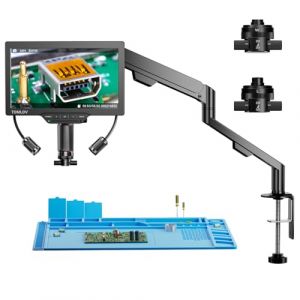 TOMLOV TM3K-3D IPS Microscope Num&eacute;rique Double Lentilles Magn&eacute;tiques, Microscope de Soudure 3D pour Adultes, Loupe 3K HDMI/USB pour Pi&egrave;ces de Monnaie avec LED, Tapis de R&eacute;paration, Bras Flexible, 64Go (ZHIYAN-EU, neuf)