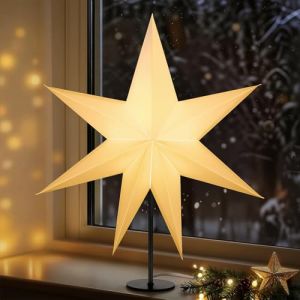 Lewondr Lampe Table Étoile De Noël En Papier 3D, 17,72" Étoile De Noël À 7 Pointes Illuminée Avec Ampoule LED E14, Décoration Lumineuse Table Pour Fêtes Avec Base En Fer (Showmore EU, neuf)
