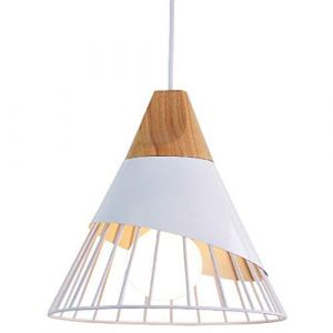 Lustre LED Moderne Simple Cuisine Salon Couloir Suspension Luminaire Cr&eacute;atif Forme de C&ocirc;ne Fer Cage E27 MAX 60W La Longueur est 25CM Haut est 30CM R&eacute;glable (Blanc) (ShenShuai Official store, neuf)