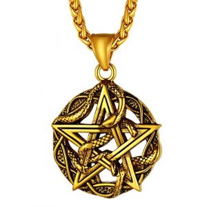 Collier Pentagramme Serpent Plaqué Or Homme,Pendentif Pentacle de Protection Acier Inoxydable,Bijoux Animal Religieux Doré Porte Bonheur pour Femme Garçon (Richsteel Jewellery, neuf)