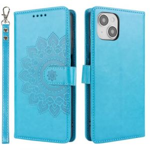 ELTEKER Etui Coque pour iPhone 14, [Housse en Cuir] [Etui à Rabat avec Porte Carte] Pochette Case Magnétique Clapet Étui Portefeuille pour iPhone 14 - Bleu (teker, neuf)