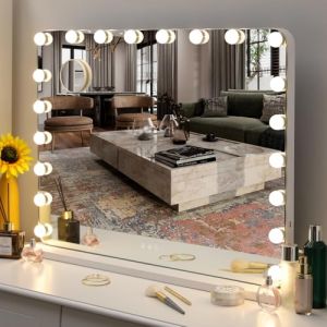 MAMIZO Hollywood Miroir de maquillage avec &eacute;clairage 80 x 60 cm LED Hollywood Grand miroir cosm&eacute;tique avec variateur de lumi&egrave;re, 3 couleurs de lumi&egrave;re, contr&ocirc;le tactile, avec miroir grossissant x 10, (BRT Store, neuf)
