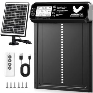 Porte Poulailler Automatique Solaire Anti-Pincement avec Minuterie/Capteur de Lumière, Porte Automatique Poulailler Solaire | Grand Panneau Solaire | Batterie Haute Capacité | Télécommande | Aluminium (Innoland Tech, neuf)