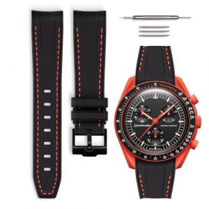 HORACE Bracelet de montre caoutchouc compatible avec Omega x Swatch MoonSwatch 20mm (Noir/Couture orange) (quick2shopfrance, neuf)