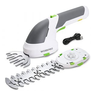 WORKPRO Cisaille Sculpte-Haie et Taille-Herbes sans Fil 7,2V, Cisaille à Gazon avec 2 Lames, Taille Haie Electrique 2 en 1 avec Batterie 2000 mAh, Câble de Charge(Blanc) (GreatStarTools, neuf)