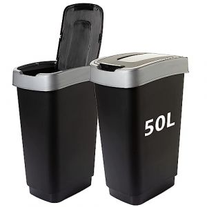 SUSTANIA Duo Poubelle de cuisine - 2 compartiments de 50 l - Double poubelle avec couvercle basculant - Anti-odeurs - 2 x 50 l - Grand - 60 x 45 x 34 cm - Plastique robuste et recyclable - (2friends GmbH, neuf)