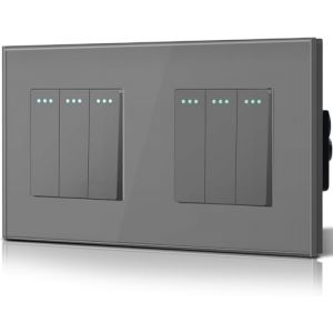 BSEED Interrupteur Mural, Interrupteur à Bascule, Verre Interrupteur Encastrable Bascule,10A 250V Plaque De Cristal Trempé, 157 x 86 mm, 3 Gang 1 Voie, Gris (Bseed-EU, neuf)