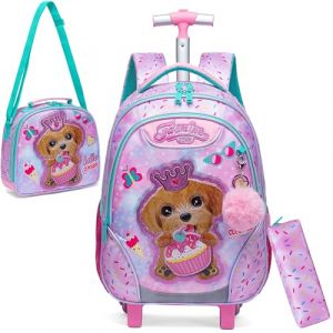 HTgroce Cartable a Roulette Sirene, 3PCS Set Sac a Roulette Fille, Sac a Roulette Fille Primaire Scolaire Cartable Roulette Fille CE2 (Lldaily EUR, neuf)
