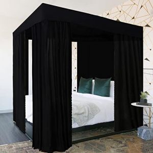 Kmhesvi Rideaux à baldaquin Noir – 4 poteaux d'angle pour très Grand lit, décoration de Chambre d'adultes et de Filles (Noir, très Grand lit) (pengpeng132, neuf)