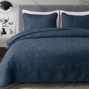 Whale Flotilla R&eacute;versible Couvre-lit 260 x 280 cm, avec 2 Taies d'oreiller en Microfibre, Dessus de Lit Doux et L&eacute;ger, Matelassage Ultrasonique &agrave; Motif G&eacute;om&eacute;trique, pour Toutes Saisons, Bleu Marine (Whale Flotilla FR, neuf)