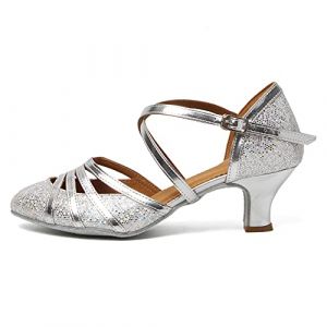 HROYL Chaussures de Danse Latine Femme Salsa Bachata Paillettes Bout Ferm&eacute; Chaussures Danse Tango de Salon 512 Argent 39 EU (HROYL, neuf)