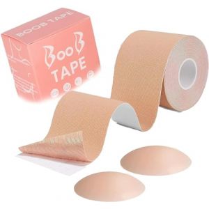 Ruban de Poitrine,Rubans pour Seins 5cm * 5m avec 2 Couvre-mamelons Réutilisables Soutien-Gorge Invisible pour Soulever et Soutenir Rubans Auto-adhésifs Sans Bretelles pour Femmes Gros Seins Tasse A-G (KAIAIWLUO, neuf)