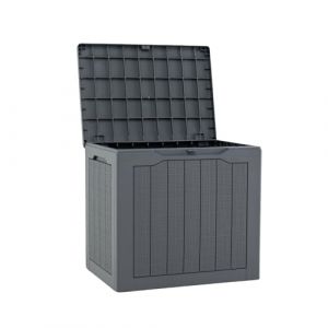 GOPLUS Coffre de Jardin Exterieur Etanche 106L, Coffre Exterieur Etanche HDPE Verrouillable, Poign&eacute;e, Banc Pouf 1 Personnes,Charge 150KG pour Balcon Piscine (Gris,56x41x50,5CM|106L) (Augenstern24, neuf)