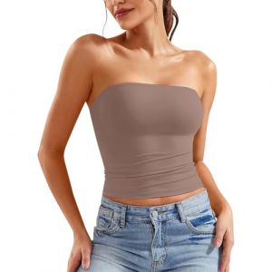 Y2k Crop Top Femme Sexy Bandeau Tube sans Manches Bretelle Dos Nu T-Shirt &Eacute;t&eacute; Couleur Unie Slim Fit Bustier Moulants Chic &eacute;L&eacute;Gant Haut Court Basique D&eacute;contract&eacute; pour Bord De La Mer De Plage Vacances (LOSSLO(Livraison 5-14 jours), neuf)