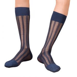 EINCORN Chaussettes habill&eacute;es d&eacute;contract&eacute;es pour homme - Bas en nylon transparent &agrave; rayures - Mi-mollet - Chaussettes transparentes en soie (MIlsfna, neuf)