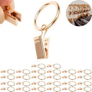 Pinces à Rideaux avec Anneaux, 30 pièces, en Couleur Or, Ø 32 mm extérieur, Ø 25 mm intérieur, Clip Rideau avec Crochet, Pince Polyvalente pour Rideaux avec Anneau, Crochets Multi usages Maison (Your Day Mate, neuf)