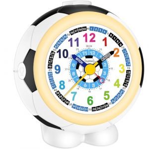 Ayybboo Réveil Enfant Football Garçon Fille,Horloge Pédagogique Analogique Silencieux sans Tic-Tac avec Veilleuse,Snooze et Design Antidérapant,Idée Cadeau Éducatif 5-12 Ans (Noir et Blanc) (Weichao-Direct, neuf)