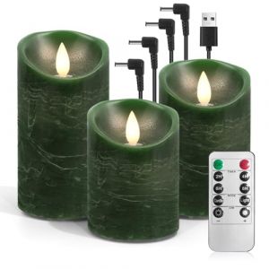 AnnSpa Lot de 3 Bougie Led Rechargeable Usb avec T&eacute;l&eacute;commande Minuterie, Bougies Sans Flamme Graduable, Bougie Electrique Bougie Rechargeable Chandelle Led pour Cadeau et D&eacute;coration (Vert) (Tissue Direct, neuf)