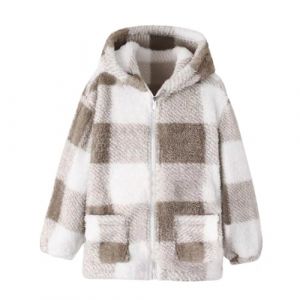 XINYUNZU Fille Veste polaire à Capuche chaude Manteau à carreaux avec poche Zipper Blouson Mignon Coat Girls Vêtement Hiver Manteaux Enfant 4-14 Ans Brown 9 ans (RBYWBT, neuf)