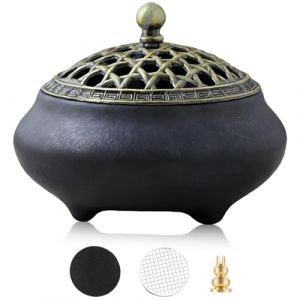 Encensoir Charbon en Porcelaine, Br&ucirc;leur d'Encens en C&eacute;ramique, Porte Encens Rond Encensoir Br&ucirc;le-encens R&eacute;cipient C&eacute;ramique pour Yoga Spa M&eacute;ditation L&rsquo;Aide au Sommeil, Noir (JHEEE, neuf)