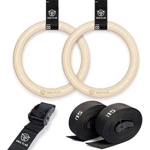 Eric Flag Anneaux Gymnastique en Bois - Diamètre 28 mm - Anneaux Gym avec Sangles Suspension Graduées, Facilement Réglables pour Le Crossfit, Musculation, Street Workout, Calisthenics, Home Gym (Éric Flag, neuf)