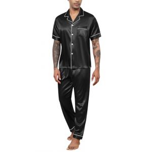 Reliwel Pyjama Homme Ete Satin Pyjama Short Homme en Soie Boutonn&eacute; Chemise Manches Courtes et Pantalon Long Deux Pi&egrave;ces v&ecirc;tements de Nuit Confortable Doux (Reliwel-FR, neuf)