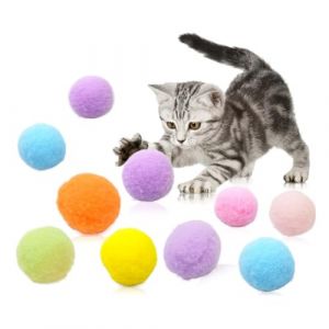 OUDQFCJ 10 Pcs Pompons pour Chat Balles Douces Interactives Jouets d'Entraînement Multicolores pour Chat Boules de Chat Jouet Interactif Intérieur Idéal pour Chat 3cm (Mapico, neuf)