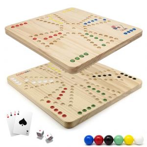 Ludibel &ndash; Jeu de Tock 4 ou 6 Joueurs r&eacute;versible &ndash; Plateau XL 40x40 cm en Bois Massif &ndash; Compatible Jackaroo &ndash; Jeu de soci&eacute;t&eacute; Familial &ndash; Cartes, Billes en Verre, d&eacute;s (Ludibel games, neuf)