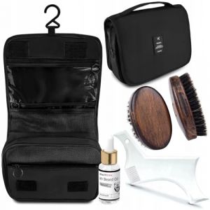 Kit d'entretien de barbe pour homme &ndash; Huile &agrave; barbe, brosse &agrave; barbe, pochoir &agrave; barbe et trousse de maquillage &ndash; Pour une barbe soign&eacute;e (IsabelleNails, neuf)